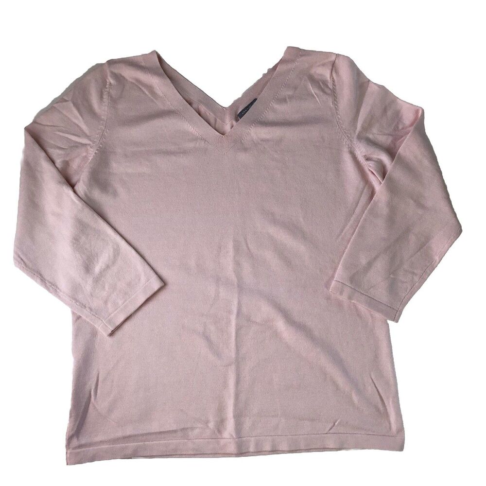 Ann Taylor 3/4 Sleeve Double V-Neck Fine Knit Sweater Light Pink Size Medium